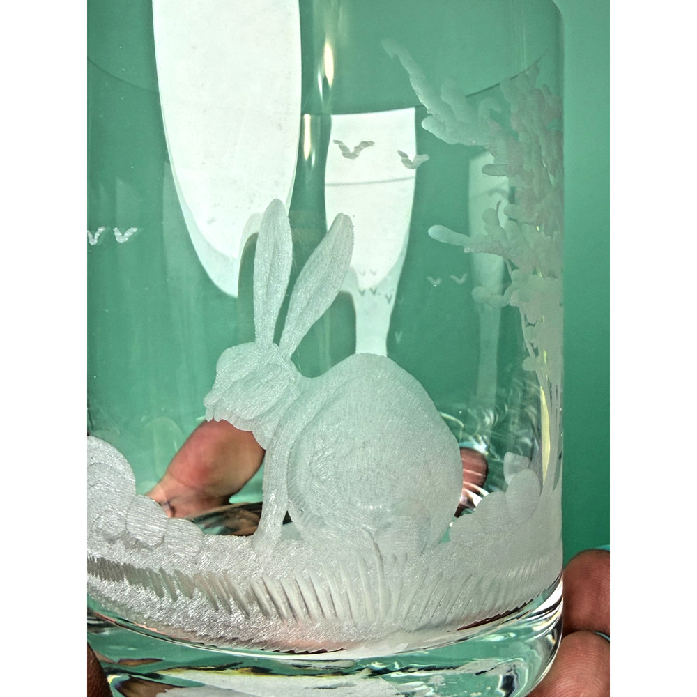 Vintage Riedel Hunt Scene Wild Game Etched Double Old Fashioned Glasses Barware - Picture 4 of 9
